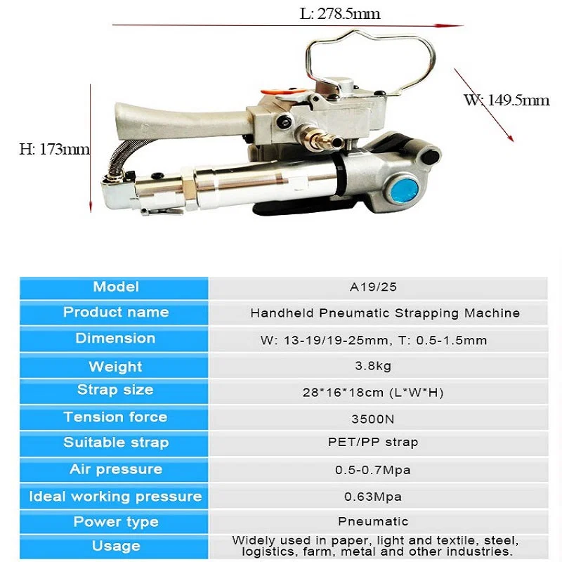Handheld pneumatisch combinatiegereedschap voor omsnoeringsbanden, omsnoeringsgereedschap voor huisdieren, pneumatisch omsnoeringsgereedschap, combinatiegereedschap voor omsnoeringskabels