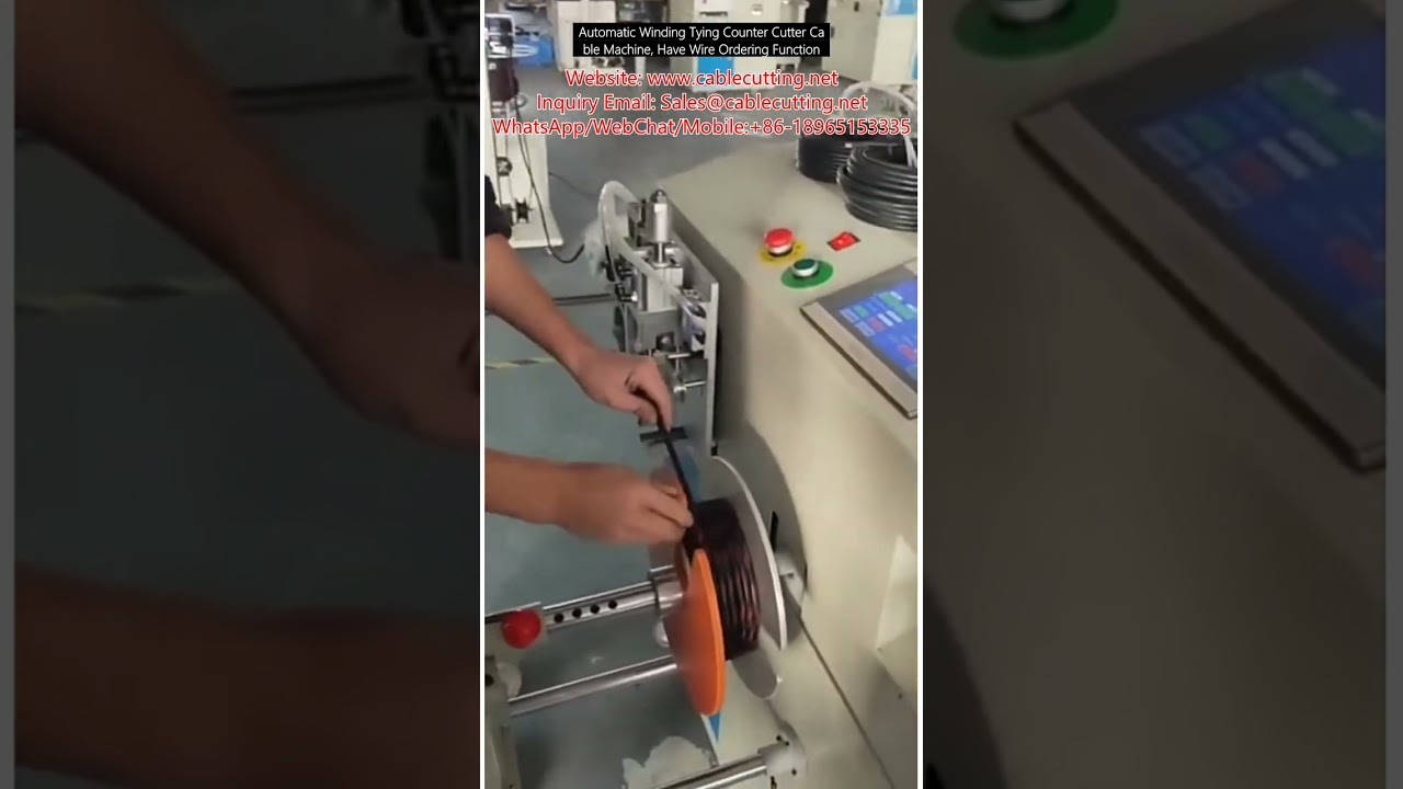Automatische opwind-, bind-, tel- en snijmachine voor kabels met draadordening